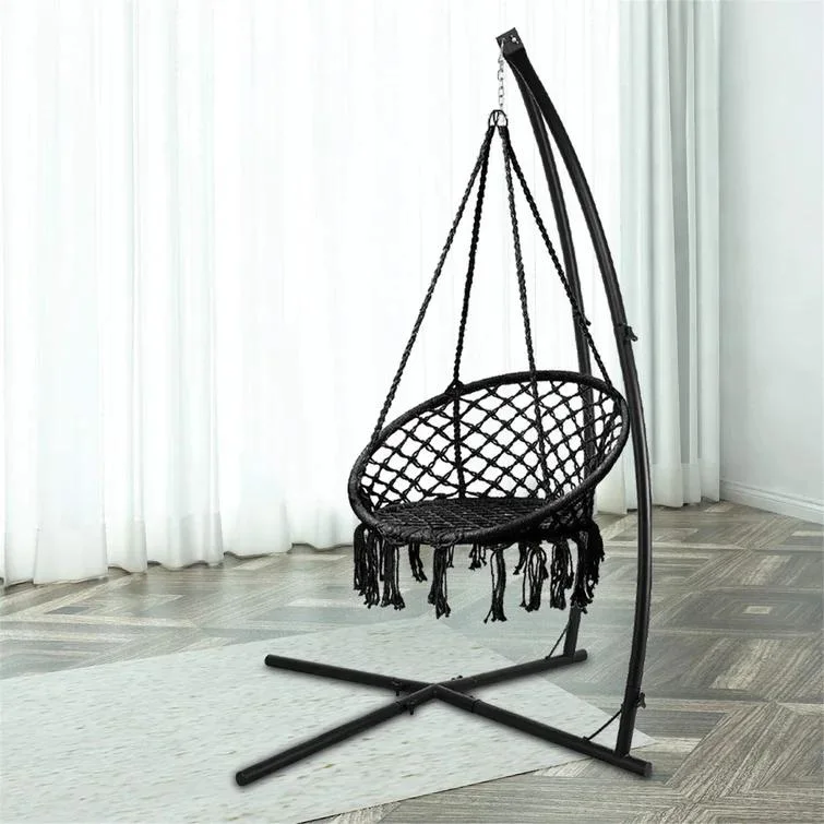 Garden Outdoor Hammock Chair Cotton Rope Swing Tassel Hanging Chair with Steel Stand