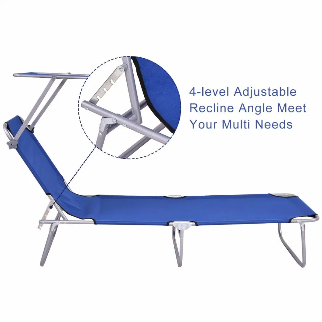 Folding Lounge Chair Relaxer Bed with Sun Shade Outdoor Portable Recliner W/Adjustable Reclining Positions Garden Beach Patio Pool Seat