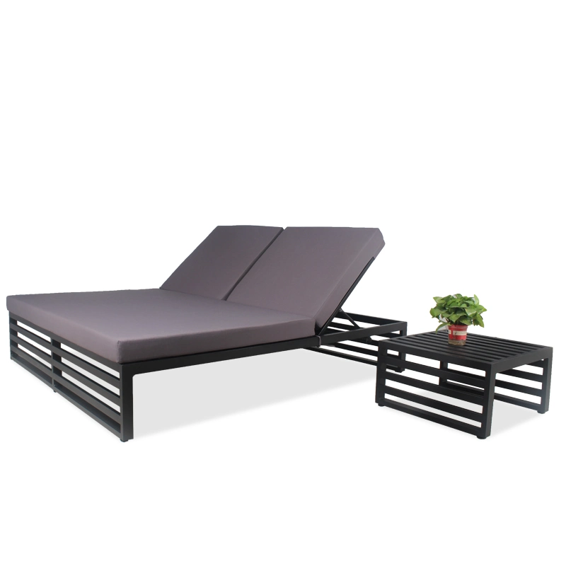 Outdoor Swimming Pool Beach Double Aluminum Chaise Lounger with Side Table