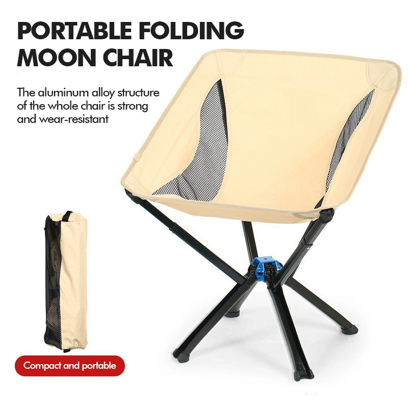 Quick Open Portable Camping Chair Small Compact Foldable Fishing Moon Chair Collapsible Lightweight Aluminum Beach Chair