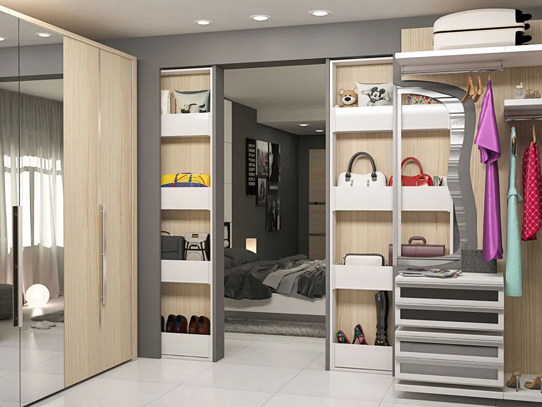 Modern Design Walk in Wardrobe Closet with Rotating Shoe Rack