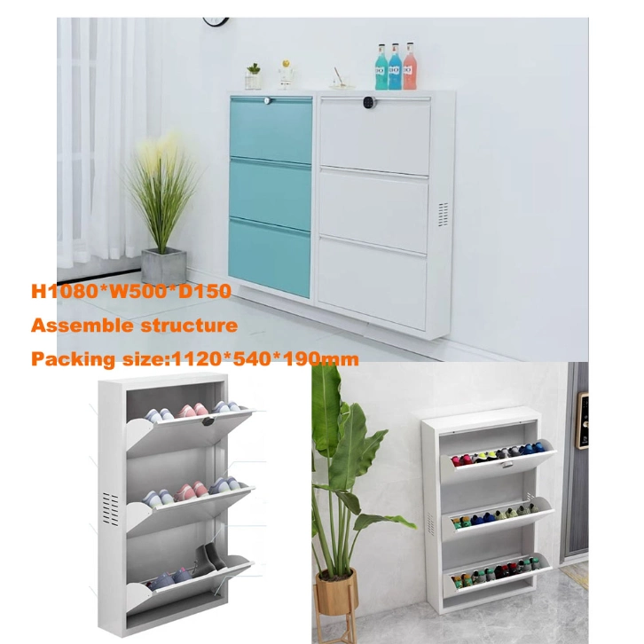 Fas-036A Cheap Slim Shoe Organizer Metal Lockable Corner 3 Tier Steel Shoe Cabinet Shoe Rack for Sale