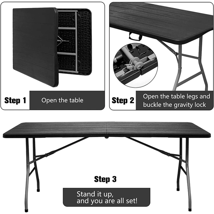 Outdoor Garden Dining Room Black Rectangle Portable Folding Plastic Tables