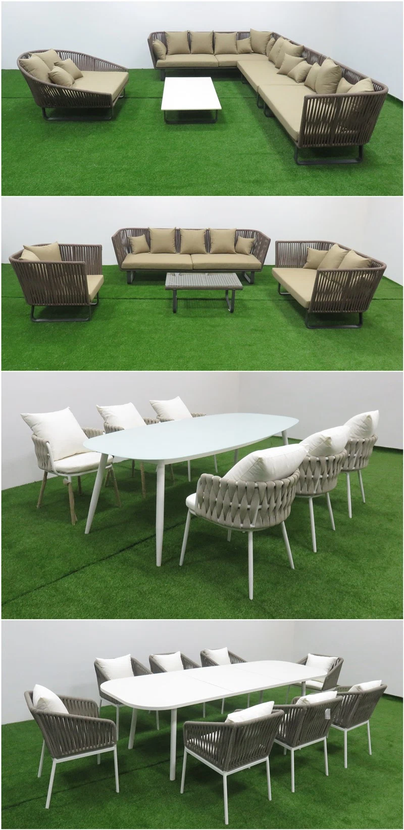 Courtyard Cafe Rope Weaving Leisure Table Set Outdoor Dining Furniture Table and Chairs