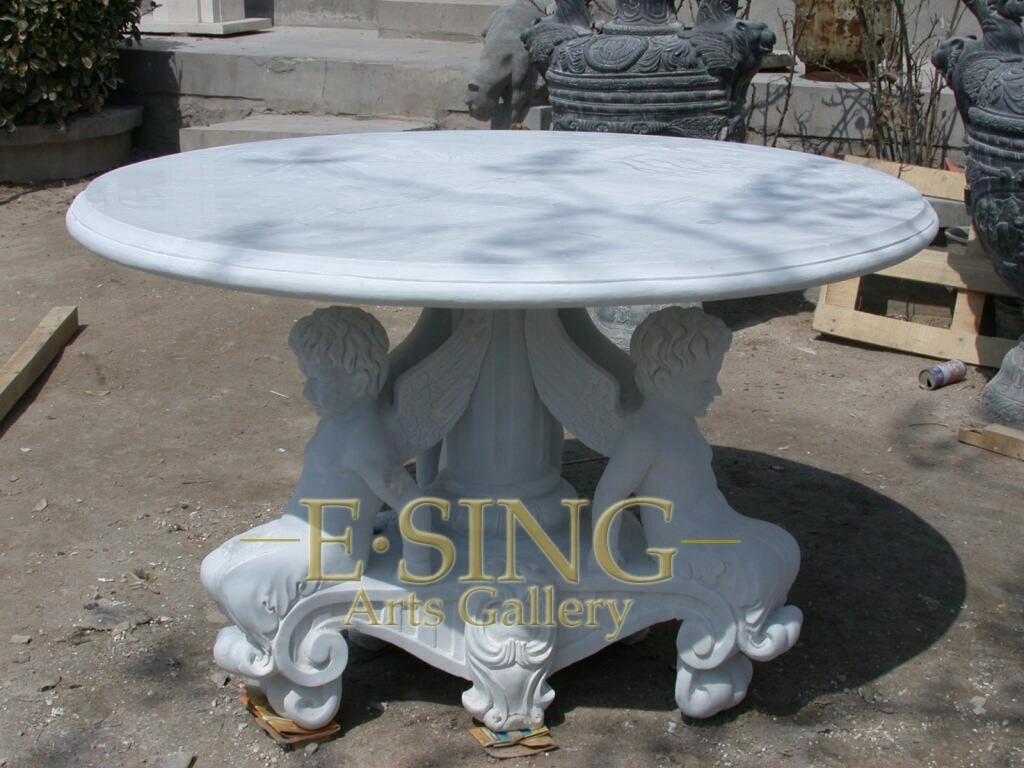 Hand Carved Round Natural Red Marble Table with Flower Carving for Garden