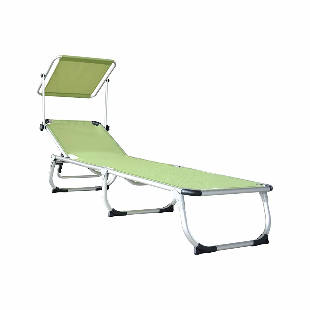 Patio Chaise Lounge Chair with Sun Shade, Folding Zero Gravity Free Recliner, Adjustable Beach Relax Chair for Camping, Support 300 Lbs (Green)