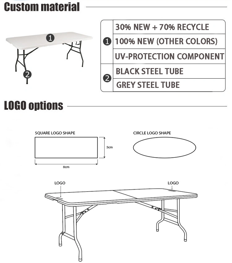 HDPE Furniture White Top Buffet Suitcase 8FT Plastic Folding Garden Outdoor Dining Table