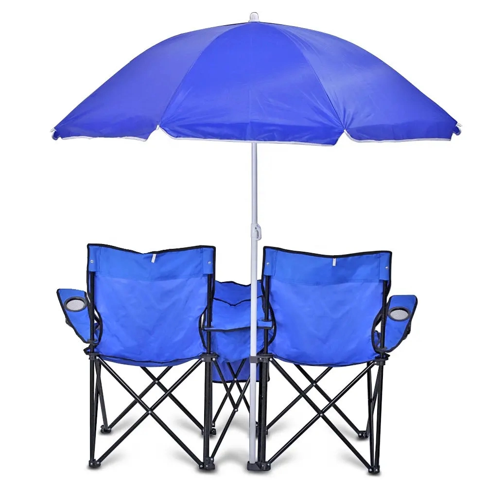 Portable Double Seat Love Reclining Folding Beach Camp Chairs with Umbrella