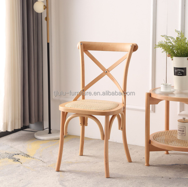 Wholesale Rattan Solid Wood Banquet Chair Furniture Solid Wooden Cross Back Chair for Events