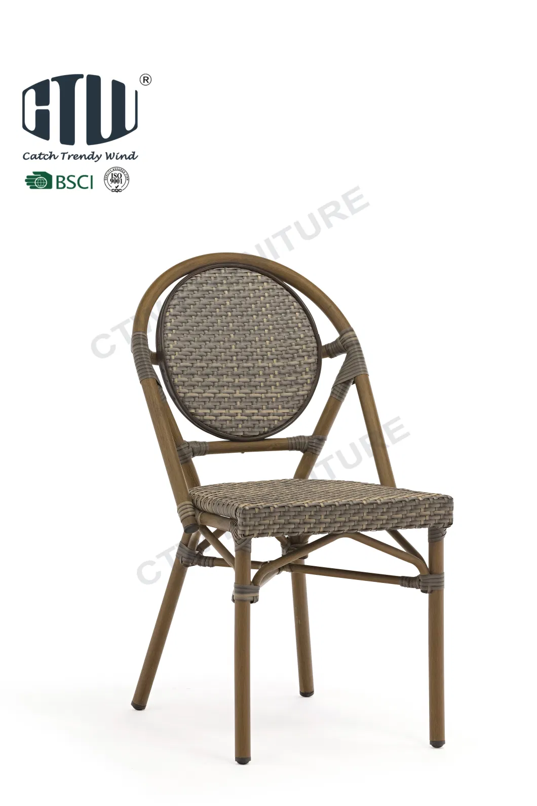 Fashion Woven Wicker Garden Chair Black and White Outdoor Rattan Chair French Bistro Rattan Chairs