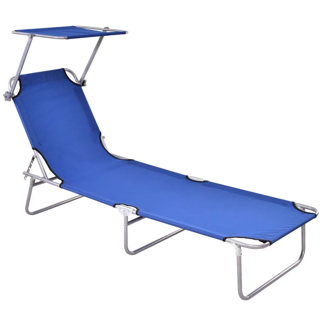 Folding Lounge Chair Relaxer Bed with Sun Shade Outdoor Portable Recliner W/Adjustable Reclining Positions Garden Beach Patio Pool Seat