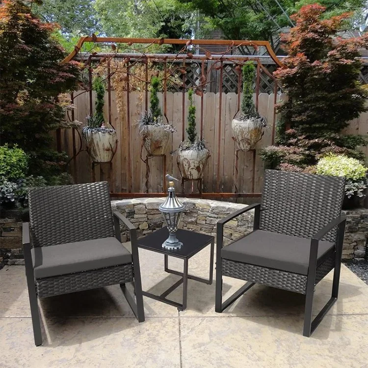 Outdoor Table 3 Piece Furniture Patio Waterproof Cushioned Plastic Rattan Wicker Set