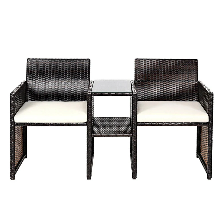 Outdoor Wicker Rattan 3 Pieces Patio Conversation Sets Garden Furniture Sets Bistro Sofa Set