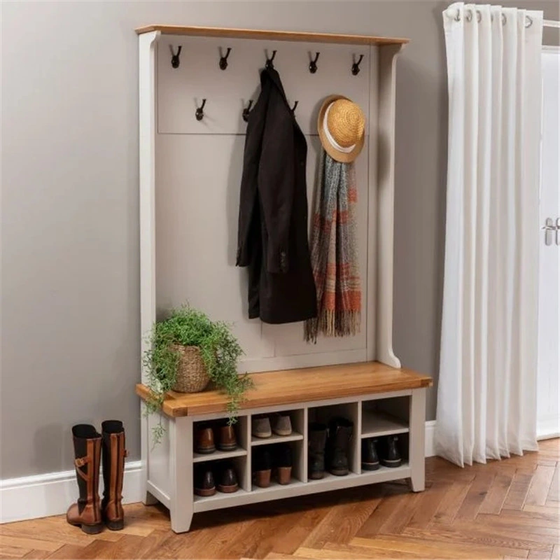 Grey Hallway Tidy Shoe Storage Bench with Coat Rack