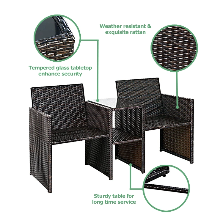 Outdoor Wicker Rattan 3 Pieces Patio Conversation Sets Garden Furniture Sets Bistro Sofa Set