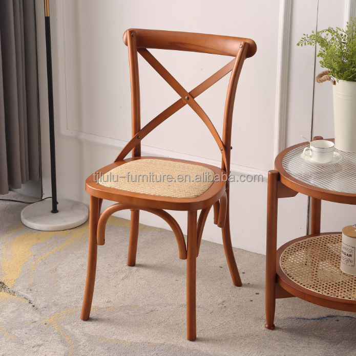 Wholesale Rattan Solid Wood Banquet Chair Furniture Solid Wooden Cross Back Chair for Events