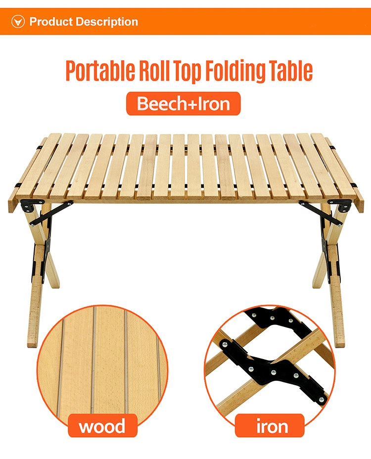 Outdoor Portable Wooden Table Folding Picnic Table Foldable Beach Table