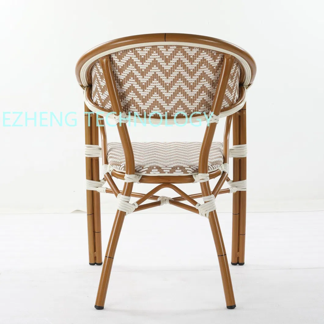 Modern Outdoor Restuarant Bamboo Grain Aluminum Cane Rattan Dining Chair