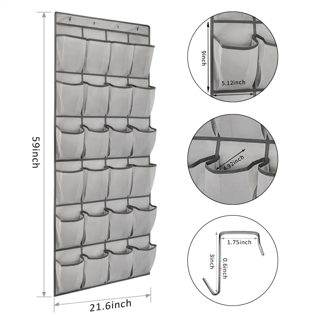 Hanging Closet Holder Hanger Storage Bag Rack with 24 Large Mesh Pockets Gray Over The Door Shoe Organizer