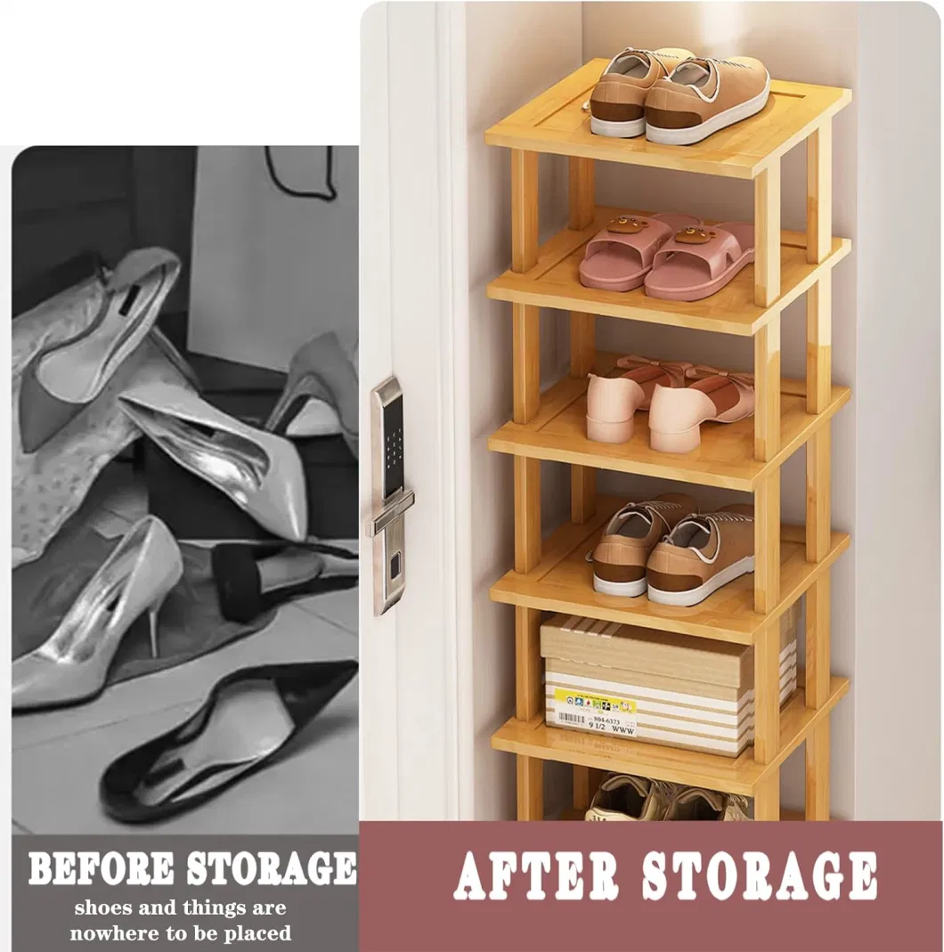 Bamboo Vertical Tall Narrow Closet Entryway Corner Garage and Bedroom Shoe Rack Space Saving Storage