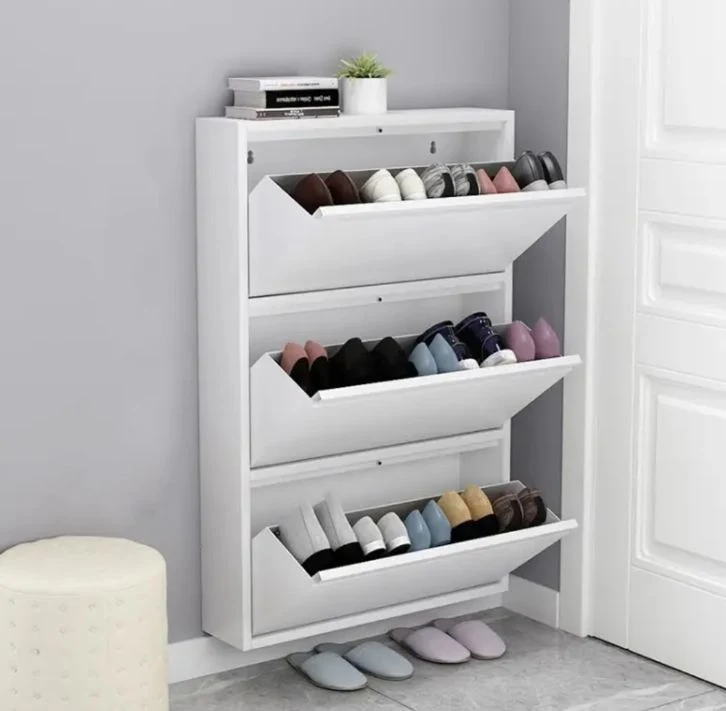 Fas-036A Knock Down Design Modern Metal Shoe Rack Drawer Cabinet 3 Tier Slim Small Shoe Cabinet