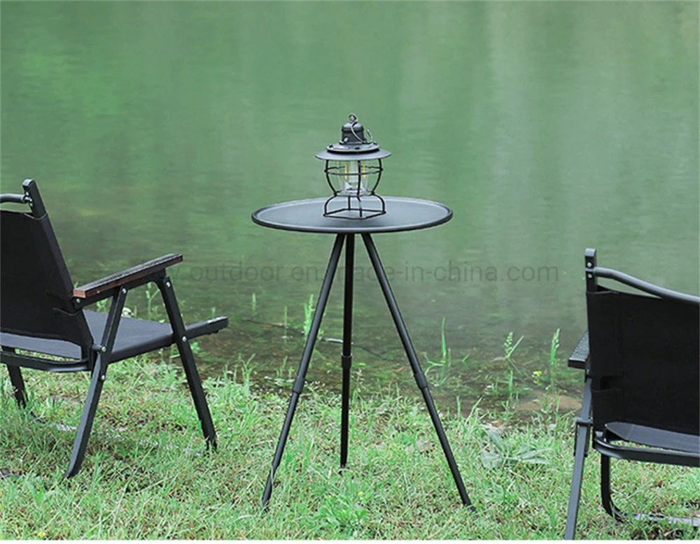 Lightweight Portable Desk Foldable Aluminum Alloy Outdoor Camping Picnic Beach Round Table with Three Aluminum Alloy Leg