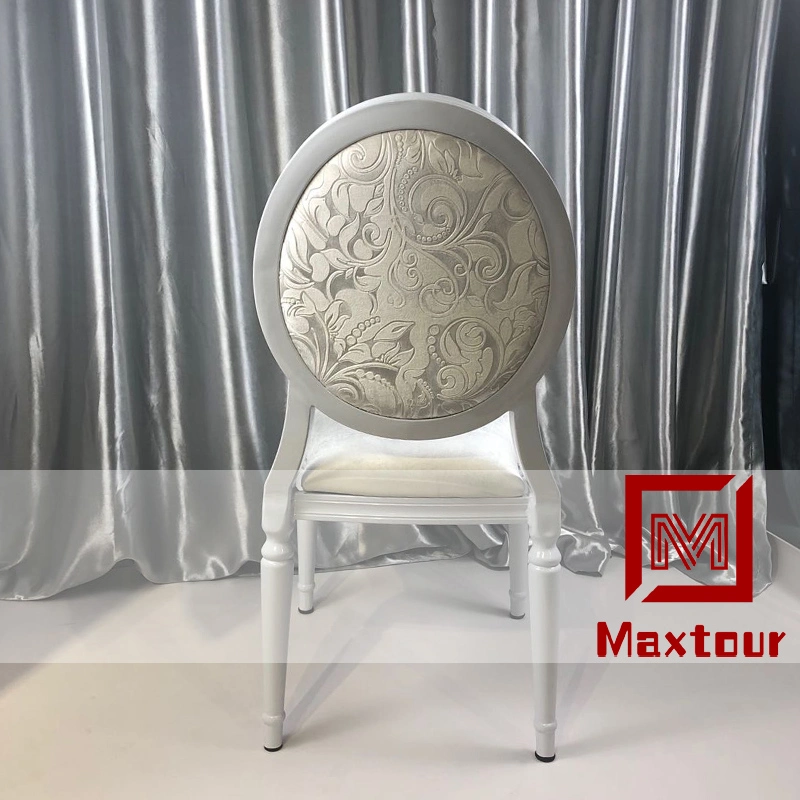 White Aluminum Frame Flower Fabric French Style Round Back Dining Chair