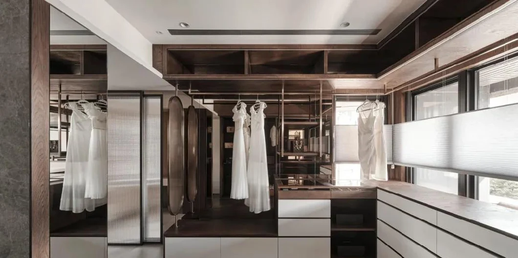 Luxury Style Walk-in Wardrobes Tinted Glass Closets with shoes Storage Cabinets