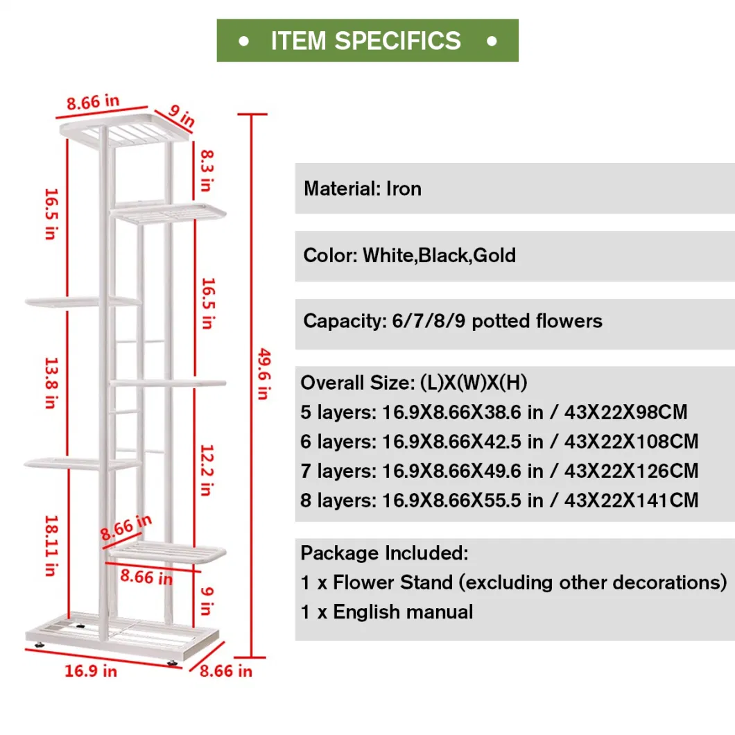 6/7/8 Layers Flower Stand Rack Storage Shelf Iron Plant Holder Home Garden Flower Pot Organizer Living Room Balcony Storage Rack