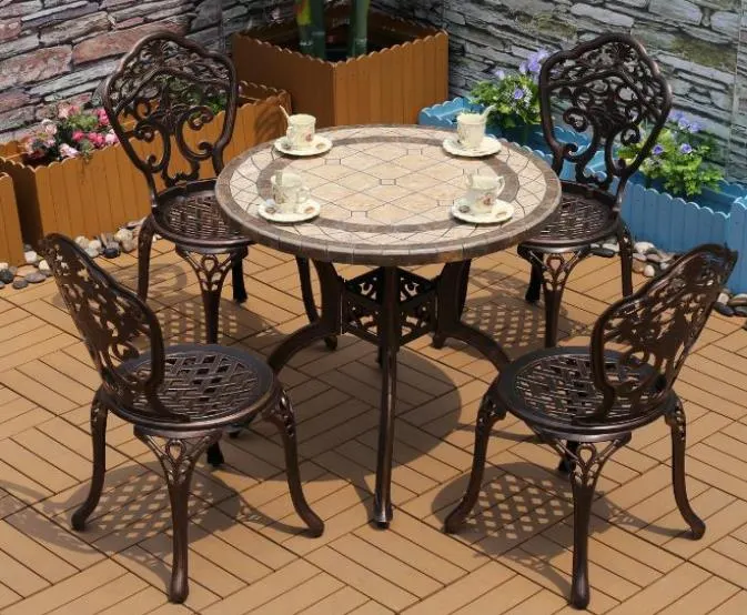 Yiran Patio Bistro Chair Outdoor Rust-Resistant Cast Aluminum Table and Chairs for Porch Lawn Garden Backyard Black