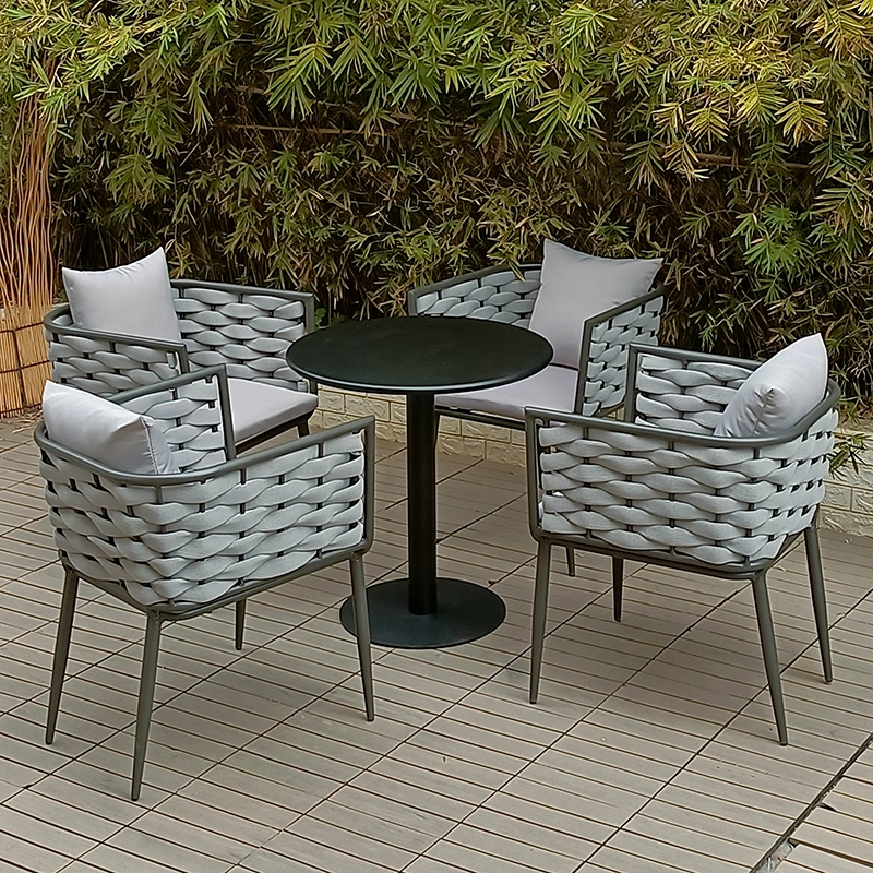 Modern Patio Furniture Hotel Restaurant Stackable Commercial Designer Washable Aluminium Restaurant Dining Garden Outdoor Rope Chair