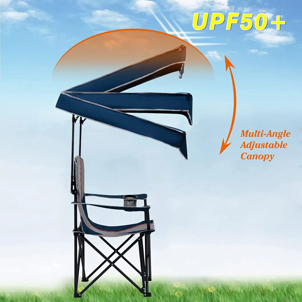 Hot Sale Outdoor Portable Lightweight Extra Large Fishing Beach Camping Folding Chairs with Sunshade and Armrest