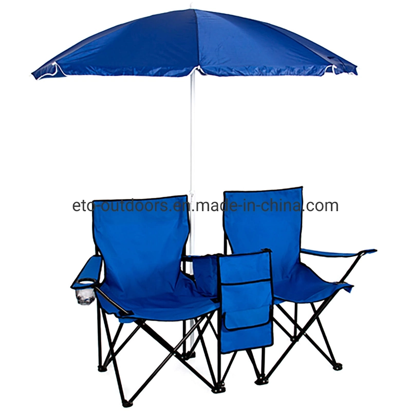 Hotsales Double Seats Beach Chair with Umbrella Sun Canopy Camping Chair with Cooler Bag Price 10%off