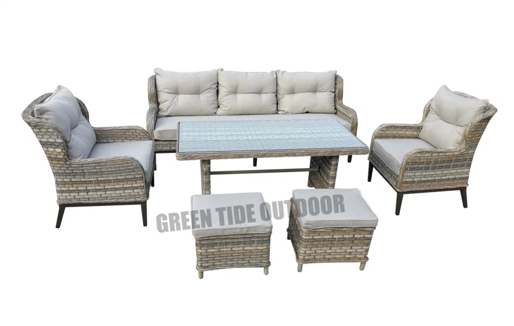 Outdoor Patio Garden Dining Furniture Rattan Sofa Set 6PCS