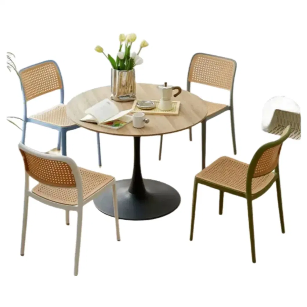 Dining Room Chair Leather Upholstered Cane Back Armless Rattan Stackable Dining Chairs