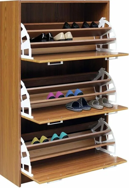 Shoe Cabinet Shoe Rack Flip Down Entryway Storage 3 Tier with 3 Slanted Drawers (Wood, White)