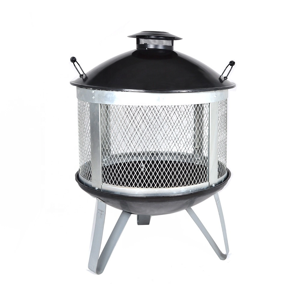 Round Outdoor Garden Rolled Steel Metal Fire Pit Grill Table Set with Cover Adjustable Fire Pit Grill