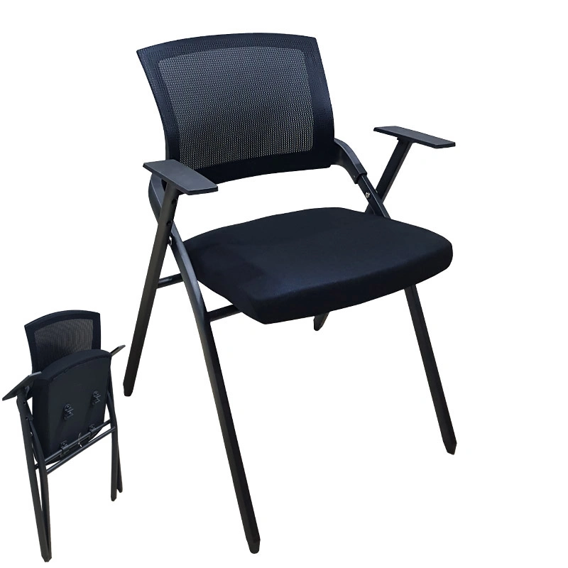 Folding and Stacking Black Mesh Armchairs