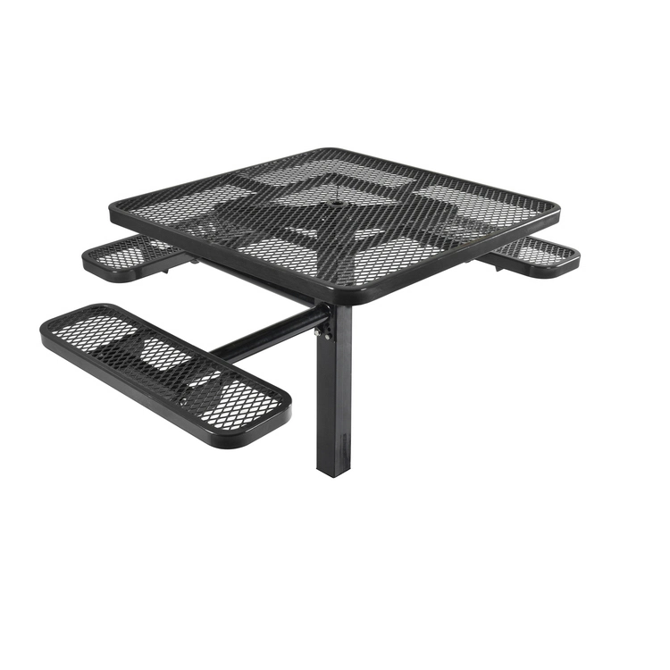 46&quot; Ada Square Picnic Table - Black Steel Heavy Duty Stationary Outdoor Table and Chairs