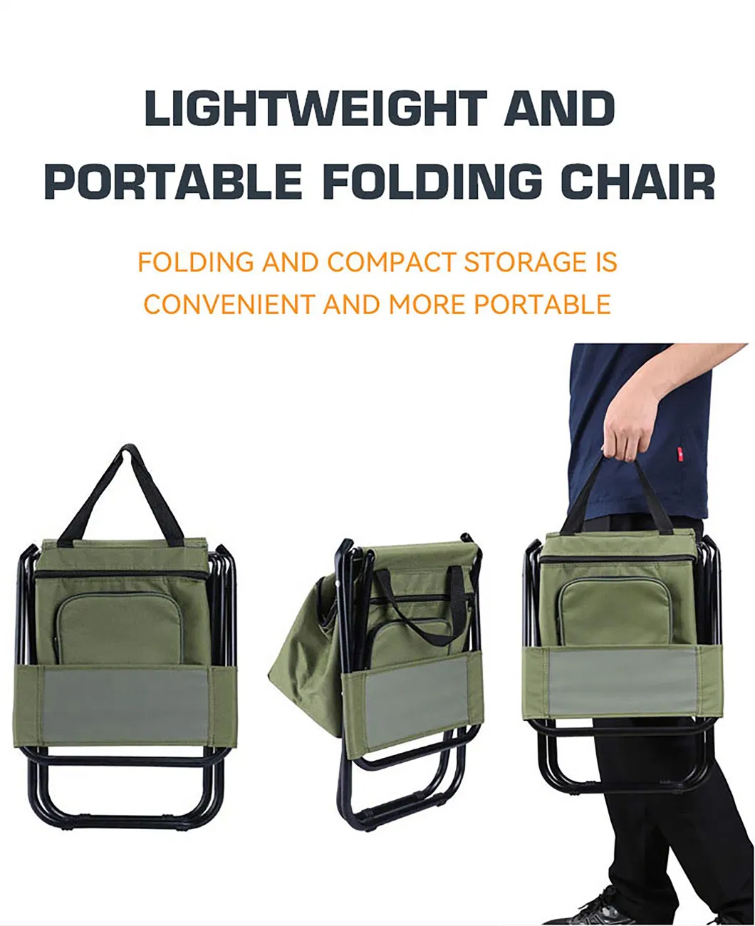 Small Portable Lightweight Backpack Chair Camping Folding Waterproof Oxford Fabric Backrest Chair with Cooler Bag