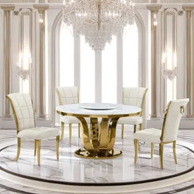 Mobili da pranzo in stile europeo Sedie moderne con cornice in oro bianco Cucina in acciaio inossidabile Boucle Accent Dining