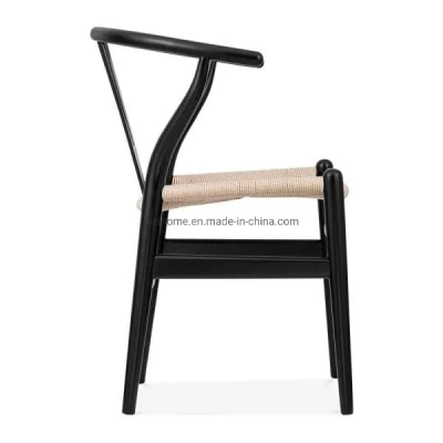  Sedia a corda in carta intrecciata di colore nero Hans Wegner Wishbone