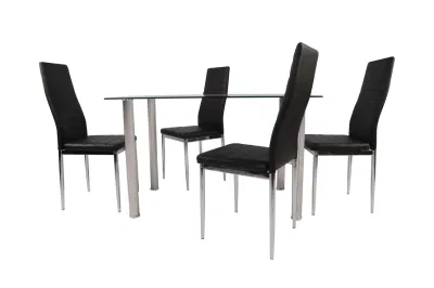  Vendita all&prime;ingrosso Mobili per Sala da pranzo Bianco tavolo da pranzo rettangolo Tavolo da pranzo con piano in vetro temperato con 4 sedie