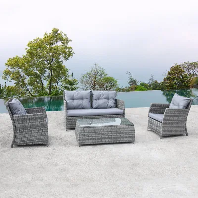  Mobili esterni patio sedia in rattan divano in vimini Set conversazione giardino con cuscino morbido e tavolo in vetro per Yard, piscina o cortile
