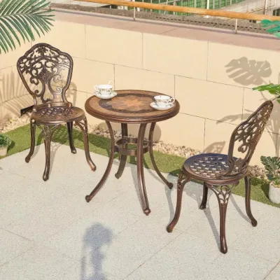  Tavolo rotondo in alluminio fuso esterno con combinazione di sedie e balcone con cortile Mobili semplici da giardino