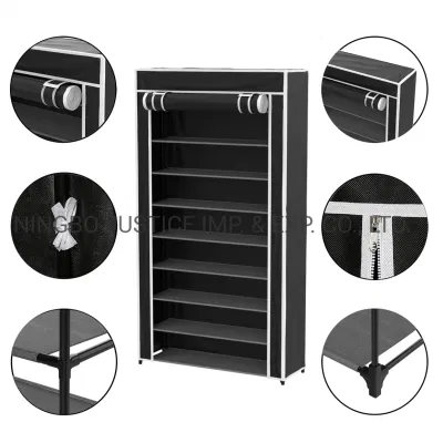  Rack per calzature a più livelli con parapolvere, organizer per calzature con copertura in tessuto non tessuto e struttura in metallo