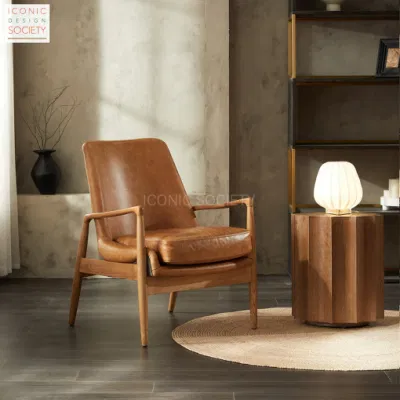  Arredamento moderno soggiorno Casa Hotel Ristorante curvo Poltrona in legno Sedia in vera pelle effetto retro in tela con cornice