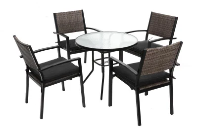 Vendita calda Rattan plastica esterni patio Mobili tavolo e sedia 5 PZ. Per set da pranzo Garden Iron Frame