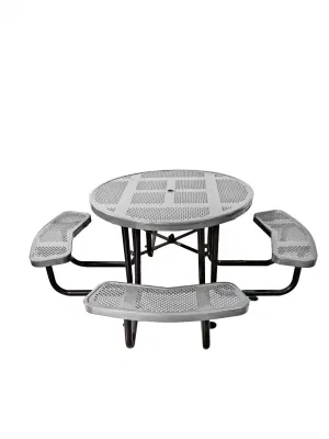  OEM High Quality Furniture 46&quot; Round Perforated picnic tavolo e. Set da banco in acciaio termoplastico per esterni/esterni