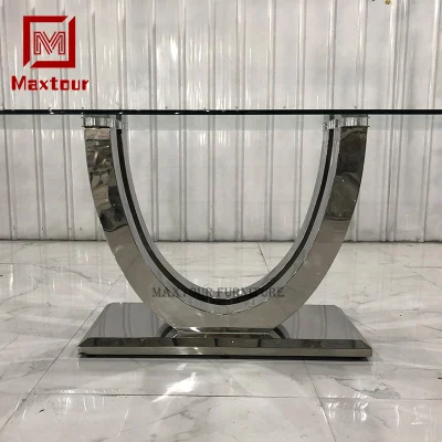 Tavolo e sedie in acciaio inox per la sala da pranzo Mobili da pranzo Dining Set da tavolo 6 sedie di vetro Top